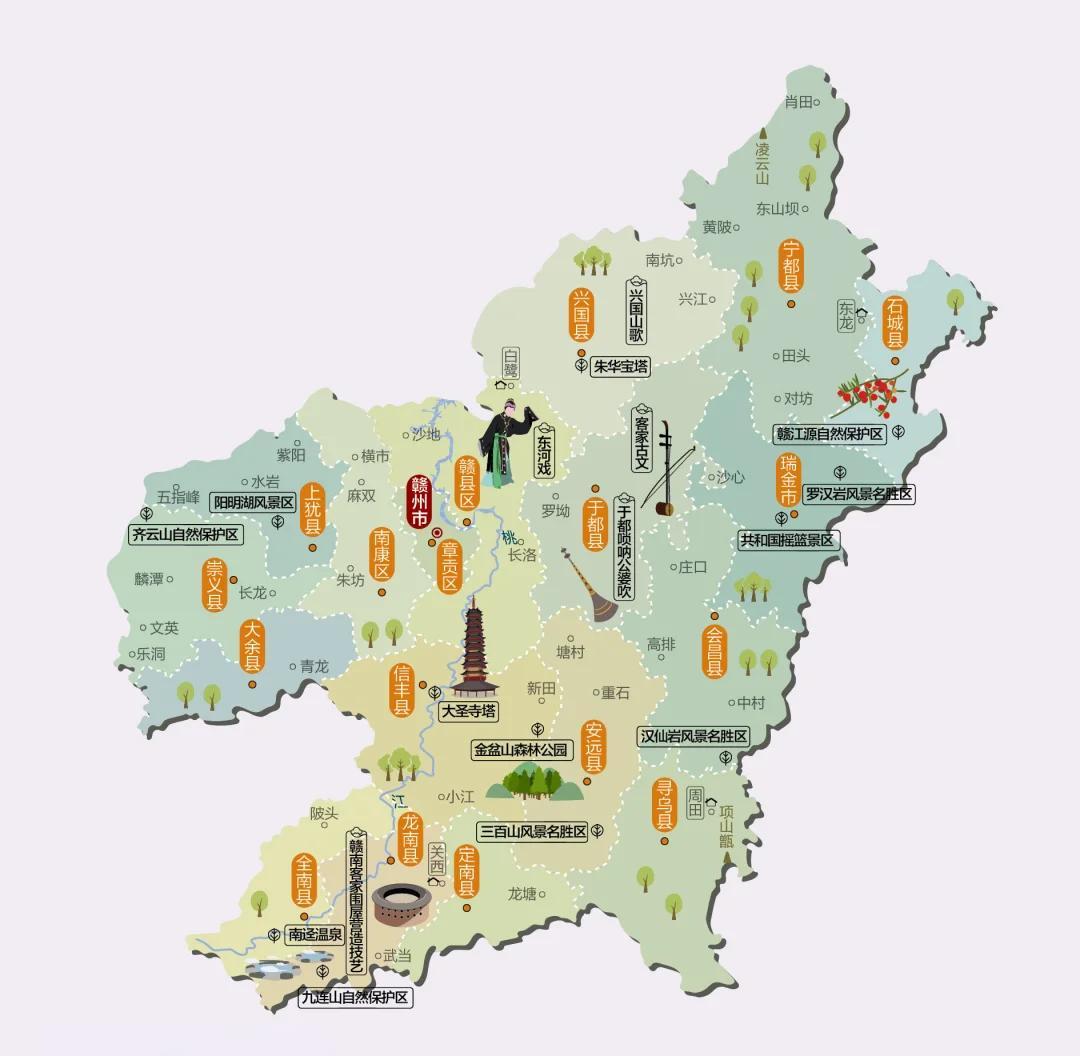 江西省旅游景点地图,江西三日游最佳路线图